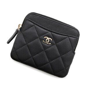 CHANEL Black Caviar Leather Logo Wallet